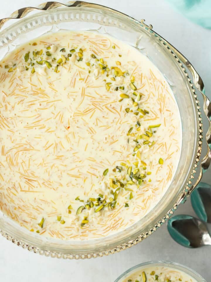 doodh seviyan top down in a silver bowl