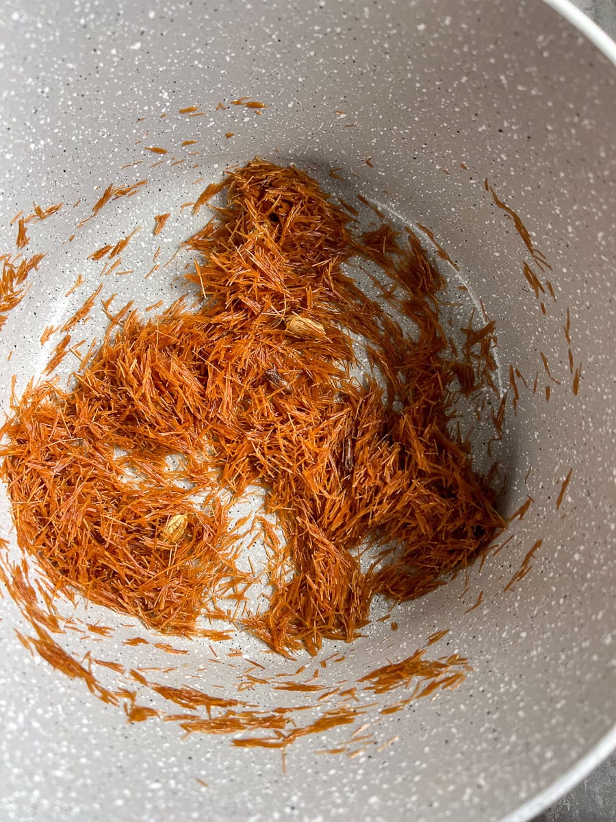 top down of seviyan being roasted