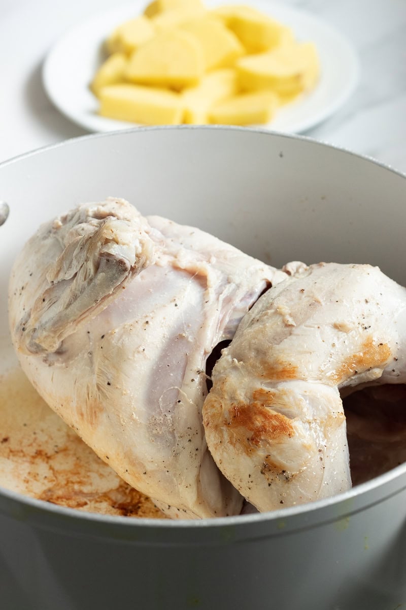 searing the chicken for lemon chicken 