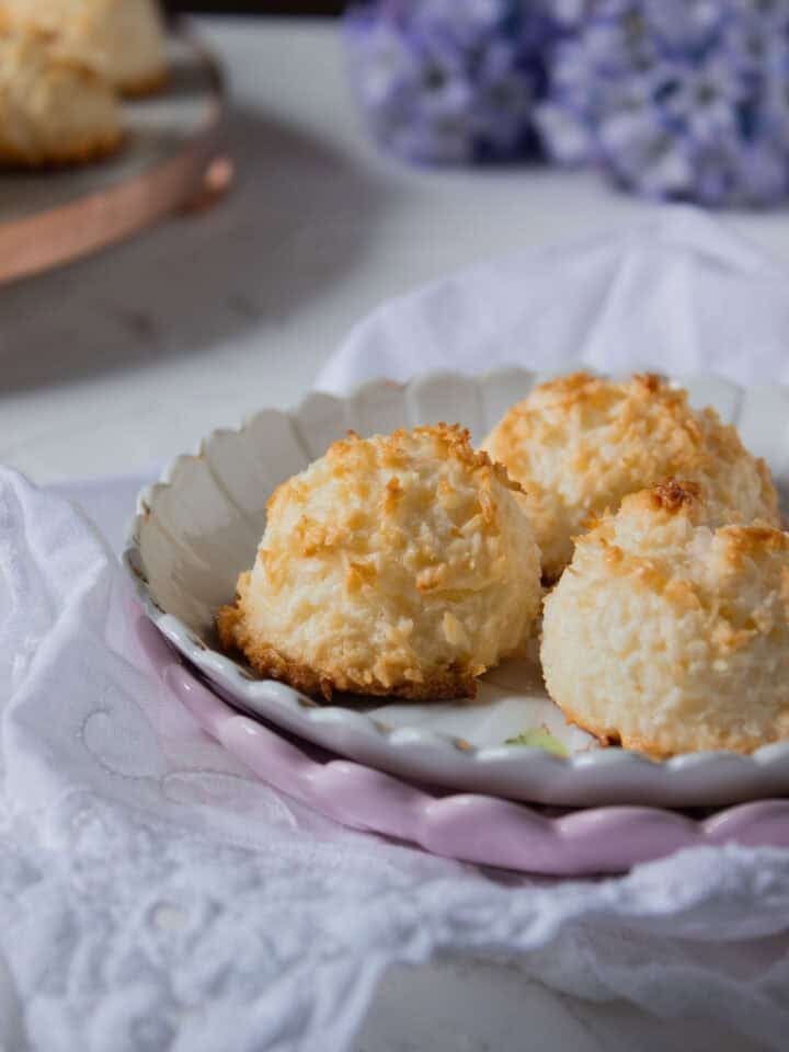 Three Coconut Macaroons in a Plate