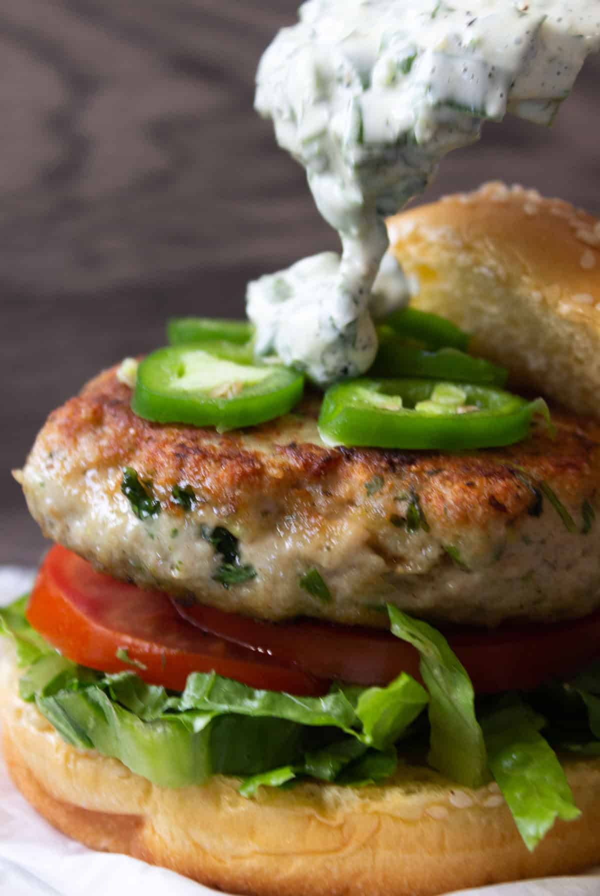 Herbed Chicken Burgers with a DELISH sauce - Flour & Spice