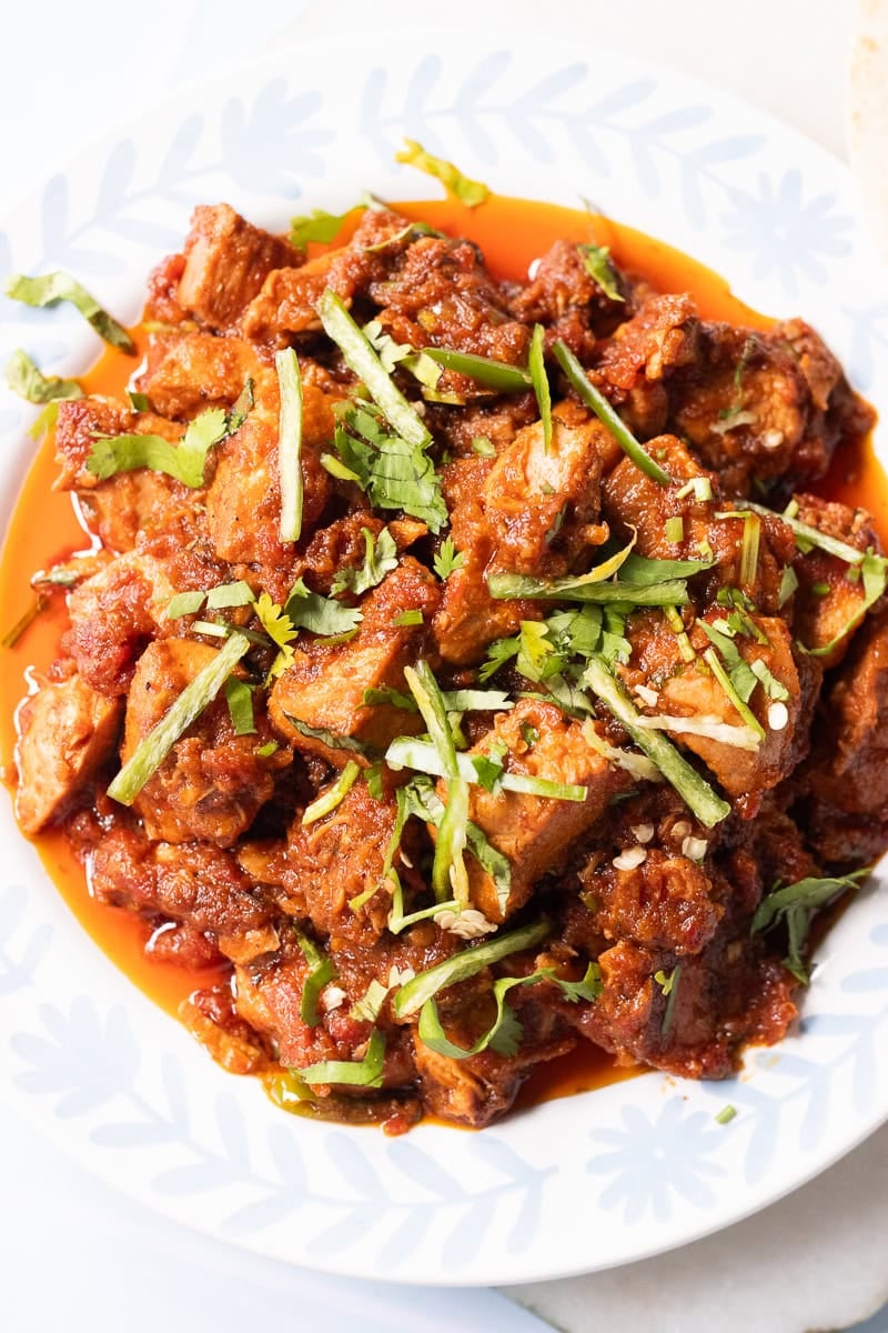 top down view of chicken masala 
