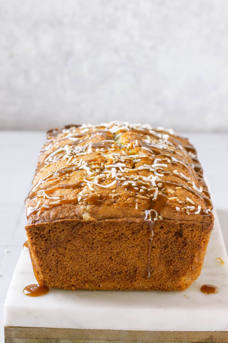 Coconut Loaf Cake with Caramel Sauce