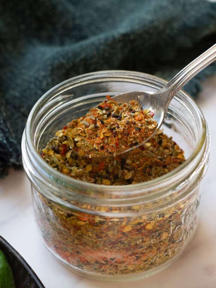 Achari Masala in a glass jar