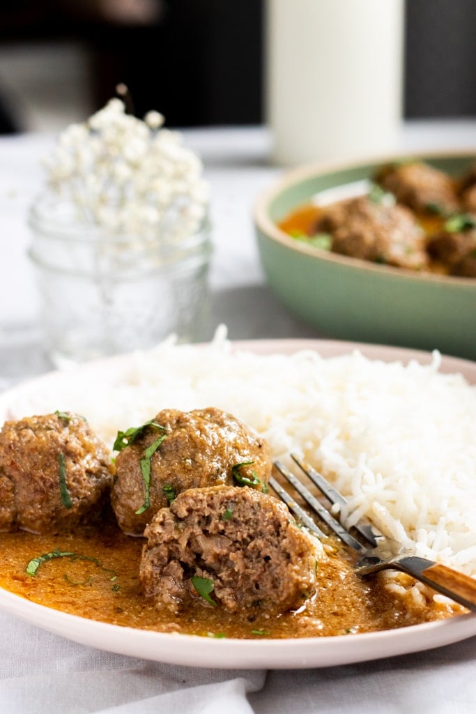 front view of koftay showing one that's been cut into