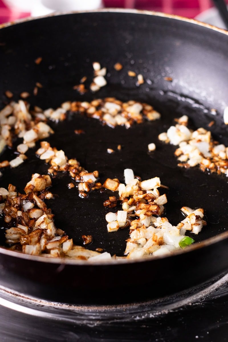 lightly caramelized diced onions for Palak Paneer
